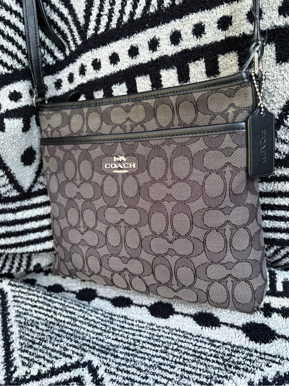 Coach Taupe and Black Signature Crossbody Bag